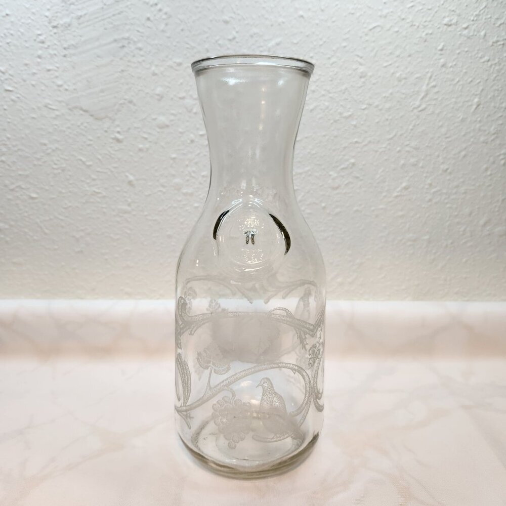 VTG 1988 Norman Kosarin Paul Masson Etched‎ Glass Bird Vine Wine Carafe Decanter
